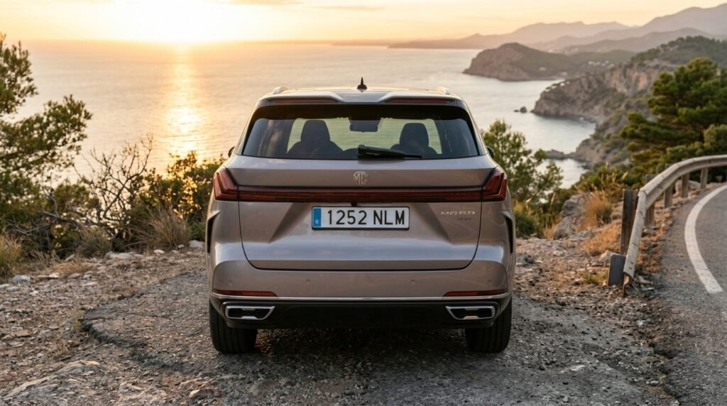 Vista trasera del MG S9 PHEV en carretera
