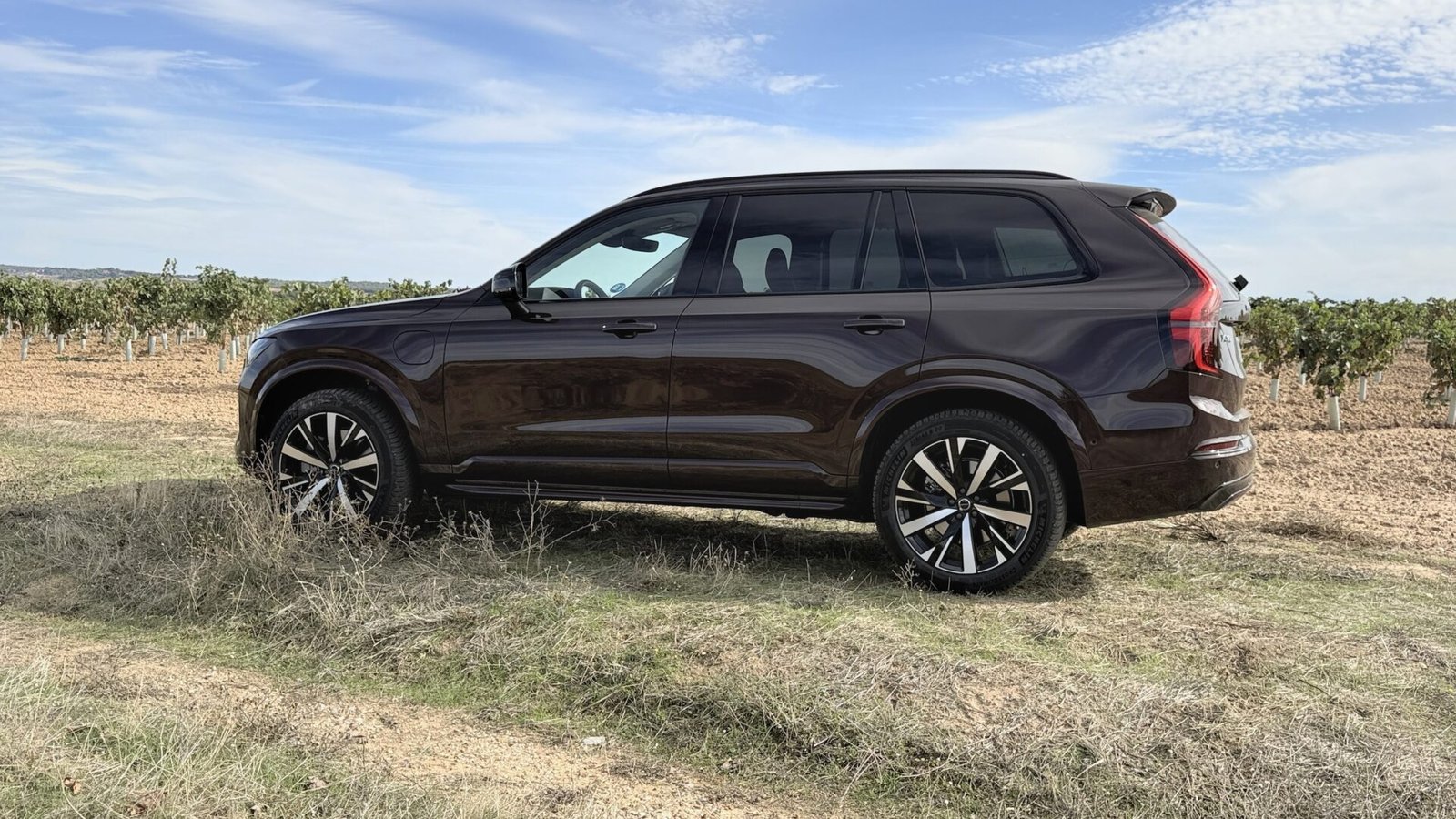 Perfil izquierdo del Volvo XC90 T8 Mulberry Red