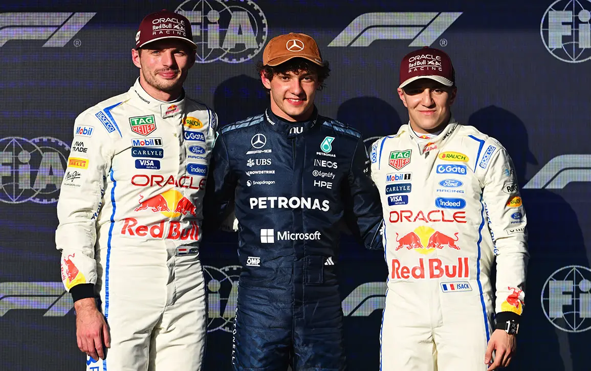 Max Verstappen, Kimi Antonelli e Isack Hadjar, los tres primeros de la clasificación del GP de Estados Unidos 2026