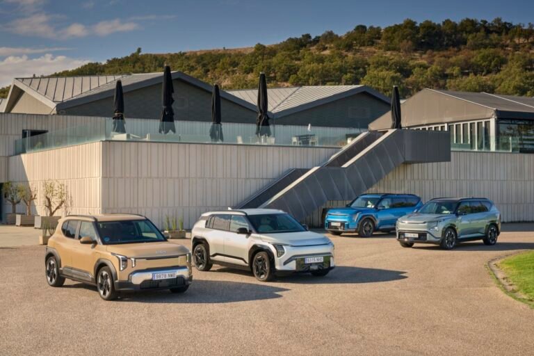 Varios coches eléctricos aparcados en fila
