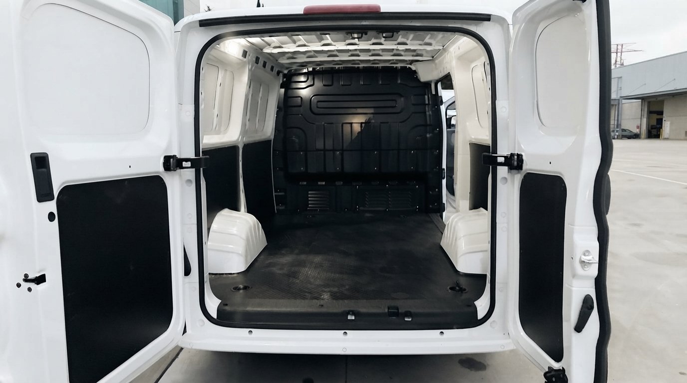 Compartimento de carga de la Maxus eDeliver 5 desde las puertas traseras