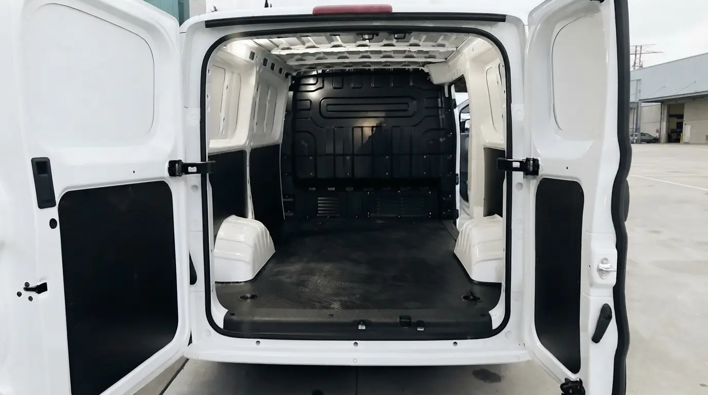 Compartimento de carga de la Maxus eDeliver 5 desde las puertas traseras