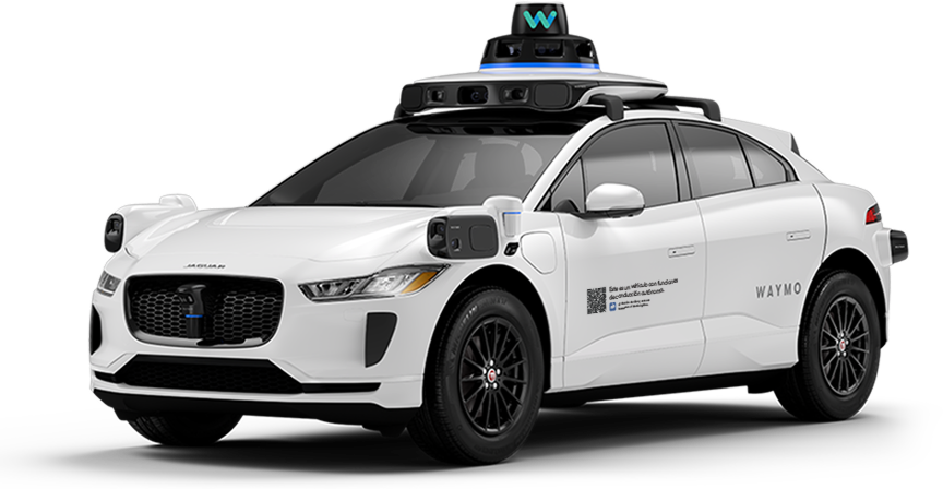 Jaguar I-Pace de Waymo con el lidar y los sensores del robotaxi en el techo